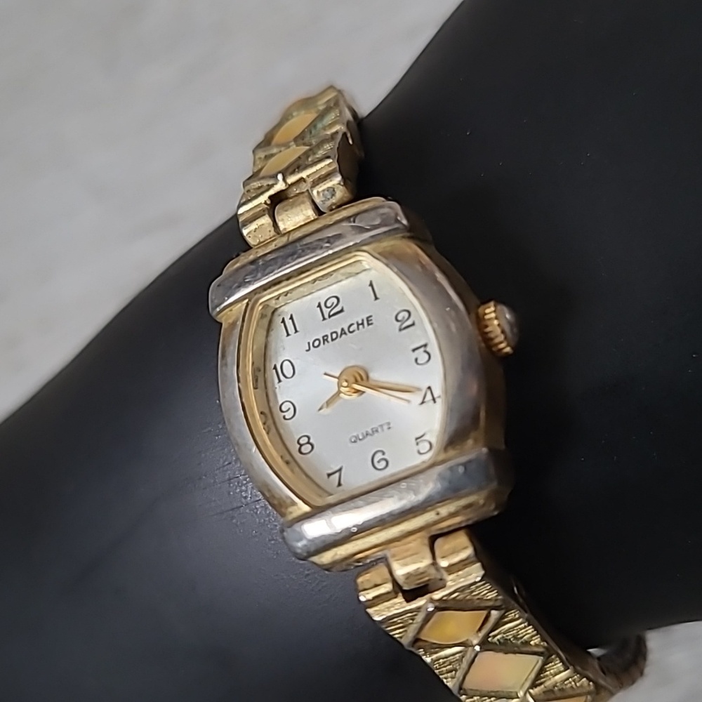 Vintage Jordache Watch Gold Tone Silver Stretch - Picture 4 of 10